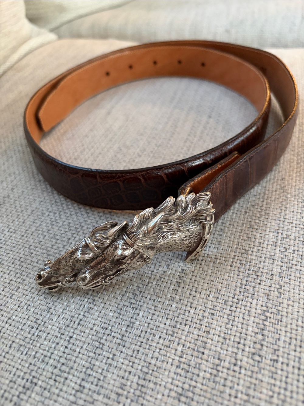 Wathne Brown Leather Belt with Double horse head buckle